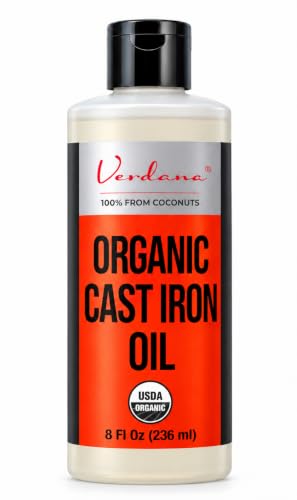 Verdana Cast Iron Seasoning Oil & Conditioner – Food Grade, Organic, Coconut Derived, No Mineral Oil – For Cast Iron Skillet, Pan, Grill & Griddle – Kosher, Non-GMO, 8 fl oz