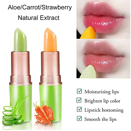 Zarics 3Pcs Aloe Vera Lipstick,Color Changing Lip Balm,Moisturizing Korean Lip Tint ,Crystal Jelly Lip Stain Waterproof Moisturizer Magic Ph Lipstick For Women Girls (Set C) #TOP1