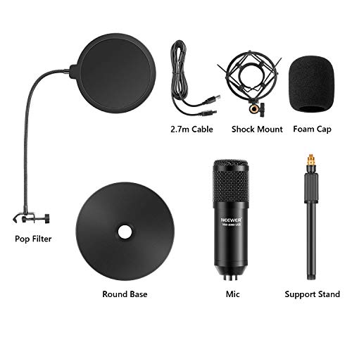 Image of Neewer USB Microphone with Stand Kit - 192KHz /24Bit Plug&Play Cardioid PC Condenser Mic with Round Base Mic Stand, Pop Filter and Shock Mount for Computer, YouTube /Gaming Recording /Podcasts /Singing