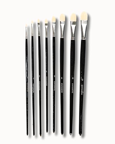 Image of Stationerie Filbert Paint Brushes Set /Handmade Professional Artist Handle Painting Brush Set for Acrylic, Watercolor, & Gouache Painting (8 Filbert Brushes)(Matt Black)