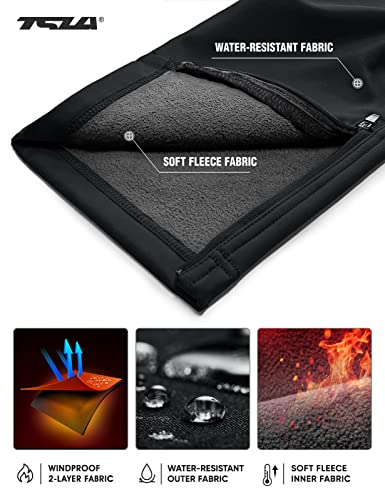 Tsla Men's Snow Ski Snowboard Waterproof Softshell Cargo Pants, Hiking Fleece Lined Bottoms, 2-Layer Reinforeced Knee Black, 34W X 30L #TOP5