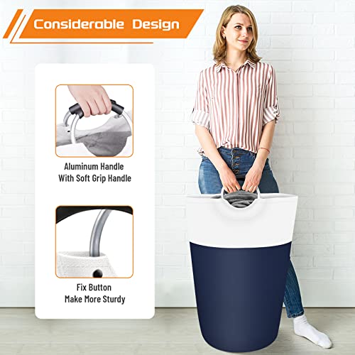 Image of BlissTotes 115L Laundry Basket, Freestanding Collapsible Hamper, Blue | Collapsible Dirty Clothes Hamper, Foldable Laundry Bag for Dorm, Waterproof Fabric, Padded Aluminum Handles