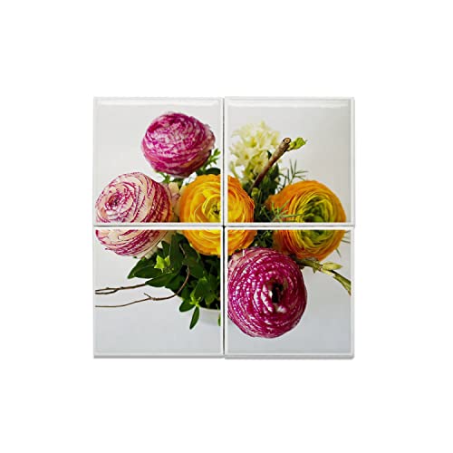 Carreaux Céramique d'Art 20 x 20 cm Faïence Florale Finition Émaillée Brillante