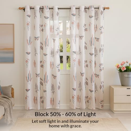 Image of HOMEMONDE Cotton Door 7 Feet Curtains 1 Piece - Printed Sheer Light Filtering Curtain with Eyelets - (84 Inches, Lunaria Garden)