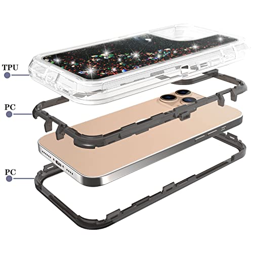 Asuwish Phone Case for iPhone 12 Pro iPhone12 6.1 with Screen Protector Bling Liquid Glitter Clear Hybrid Shockproof Military Grade Protective Heavy Duty Cell Cover iPhone12pro 5G i 12s 12pro Black by Asuwish - Used condition - Image 5