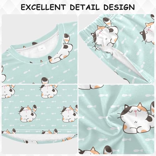 Cute Cats Pattern Soft Pajama Set for All Seasons,Breathable Pjs Long Sleeve Sleepwear,Comfy Loungewear 2 Piece Underwear Set 3T3