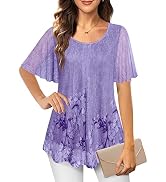 Women's Elegant 3/4 Sleeve Tunic Top - Floral Mesh Layered Blouse, Loose Fit Tunic For Casual Or Dressy Wear - View #6