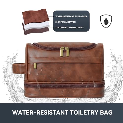 Toiletry Bag for Men,Large Leather Travel Pouch Bag with Hanging hook — view 6