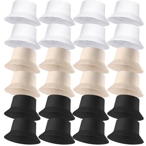 Image of 36 /24 /12 Pcs Bucket Hats for Men Women Bulk Cotton Fishing Cap UV Protection Beach Foldable Solid Color Sun Cap