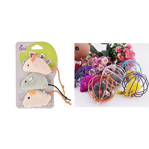 Image of PETS EMPIRE Catnip cat Toy Plush Mouse cat Toy Lifelike Fat cat Plush Simulation Realistic Mouse Toy 3 Piece & Playing Kitten Pet Supplies Plush Mouse Ball False Mice Cat Toys Rat in Cage (Pack of 2)