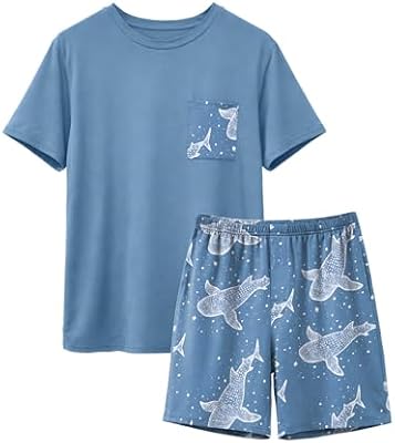 Feiersi Mens Pajama Set Sleepwear Pjs Short Sleeve Sleep Set With Pockets