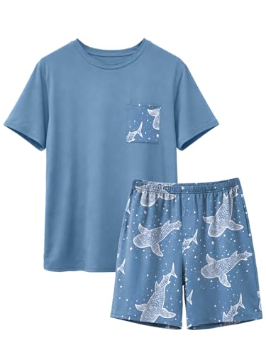 Feiersi Mens Pajama Set Sleepwear Pjs Short Sleeve Sleep Set With Pockets