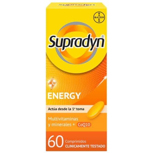 Supradyn Energy multivitamínico para homens e mulheres, complexo vitamínico com efeito energético, 13 vitaminas, 9 minerais e coenzima Q10, sem sabor, amarelo, 60 comprimidos