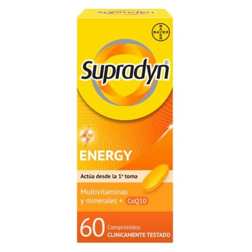 Supradyn Energy Multivitamínico para hombres y mujeres, Complejo Vitamínico Con Efecto Energía, 13 Vitaminas, 9 Minerales Y Coenzima Q10, Sin sabor, Amarillo, 60 Comprimidos