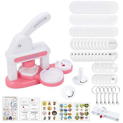 Machine à badge button maker pour créer des pin's et macarons roses