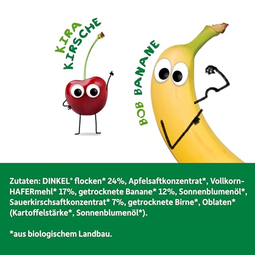 FRECHE FREUNDE Bio Fruchtriegel Banane & Kirsche, Obst Riegel für Babys und Kinder ab 1 Jahr, fruchtiger Snack ohne Zuckerzusatz, vegan, laktosefrei, 6er Pack, 6x (4x 23g)