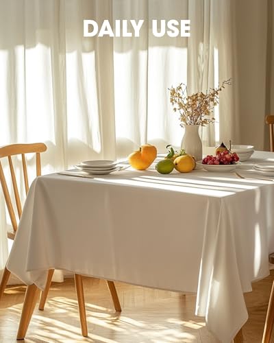 Pureegg Rectangle Table Cloth 60" x 102" – Durable Polyester Tablecloth Offers Reusable & Washable Protection, Ideal for Outdoor Party, Picnic, Wedding, Banquet and Birthday, 4 Pack, White