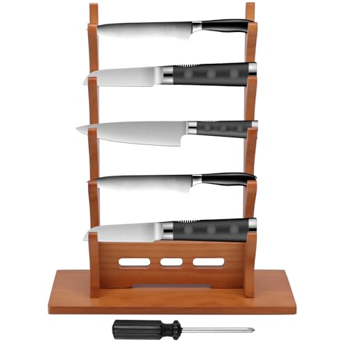 bigjvbfv Knife Display Stand Big Capacity 3/5 Layer Cooking Knife Display Holder Countertop Cutlery Rack for Flute Cutlery(Log color-1-Fifth floor)