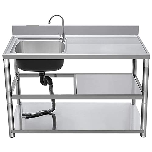 Fregadero de servicio independiente de acero inoxidable con fregadero comercial de escurridor, lavabo multiusos con soporte de doble capa / 80 cm x 50 cm x 80 cm little surprise