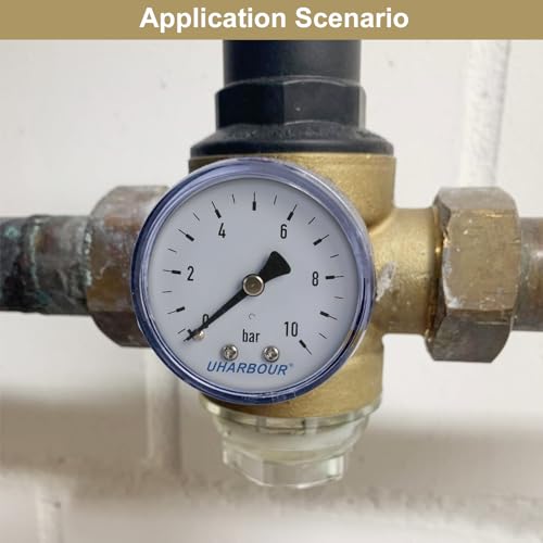 UHARBOUR Manometer Wasser 0-10 Bar,1/4 Zoll,Druckluft Halterung auf der Rückseite, Druckluft Manometer 1/4 BSP-Messinganschluss