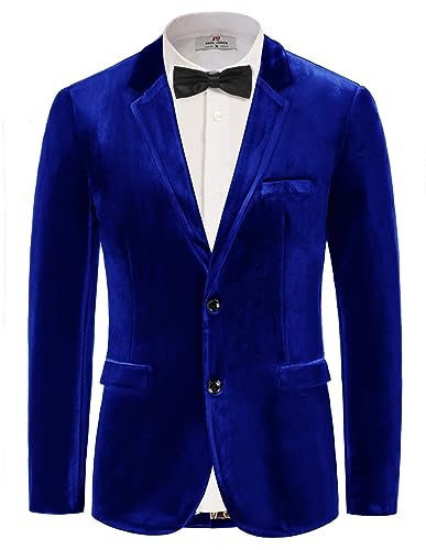 PaulJones Hombre Blazer de Terciopelo Traje de Fiesta de Boda para Hombres Navidad 2 Botones Smoking Hombres, azul cobalto, XL