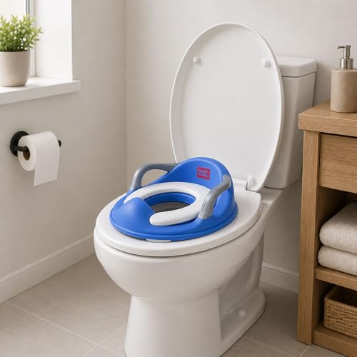 Image of Apple Baby Kids Potty Training Seat with Handles for Western Toilet | Comfortable & Anti-Slip Baby Toilet Trainer PS1067 (BLUE)