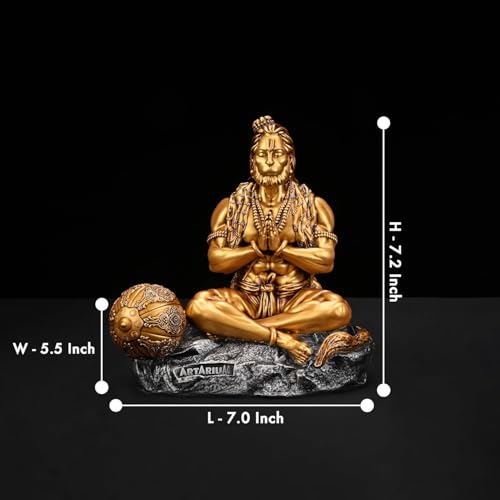 Image of Artarium Mahabali Hanuman Idol (7.48 Inch), Resin Bajrangbali Murti for Home Temple & Office Decor, Meditating Hanuman Ji Statue Showpiece for Pooja & Gifting