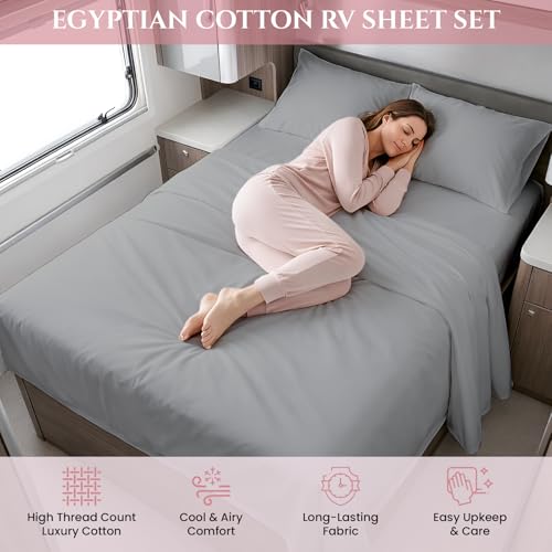 Short Queen Sheets for RV Camper - 400 Thread Count Cotton Bed Sheets,RV Short Queen Sheets (60 x 75), 4 Piece Set-Upto 15" Deep Pocket-RV Queen Sheets-Camper Sheets (Light Gray) by MyGiza Sheets - Used condition - Image 2