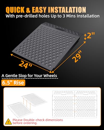 VNN 29" x 24" Shed Ramp for Riding Mower - 750 LB Capacity Shed Ramps, Anti-Slip Punch Plate Ramp for ATV, Motorcycles, Garages & Barns (1PC,Black)