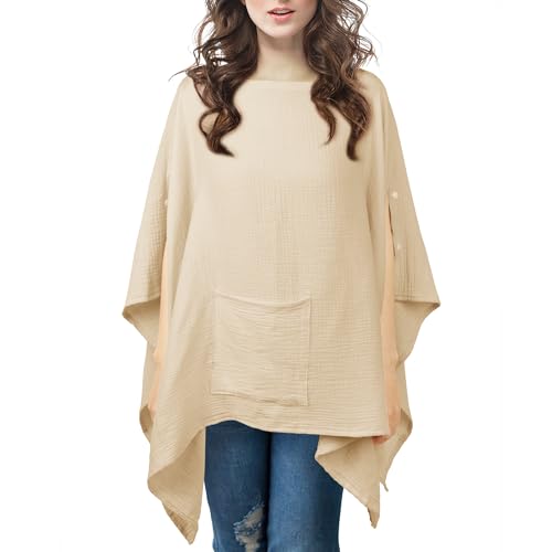 Image of MVUOCR Muslin Nursing Cover, Breastfeeding Cover with 360°Full Privacy Protection, Soft & Breathable Nursing Poncho for Baby and Mom, Multi-use Carseat Canopy-Wheat