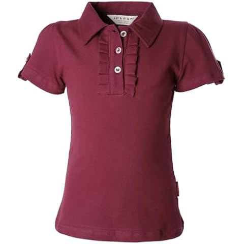 Ipuang Big Girl Short Sleeve Cotton Ruffle Polo Shirt Top 14 Burgundy Cover