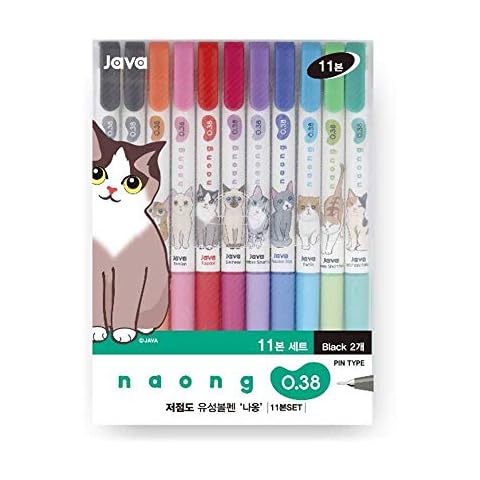 JAVA Naong 10 Color 0.38mm Ball Point Pen Office School Teacher 11 Pcs Black Color 2 Pcs Cover