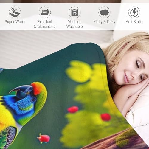 Couverture de canapé chaude plaid en flannel imprimé perroquet multicolore - 4