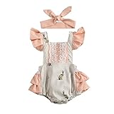 ❤Diseño: Este mono de vestido para bebé es mano de obra exquisita con estilo dulce y simple. Mono dulce tiene el cuello cuadrado, mangas cortas con volantes, y patrón de conejos y encajes, súper encantador y de moda.