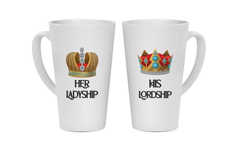Getagift His Lordship & Her Ladyship Set of 2 Mugs Coffee Tea Cocoa Soup Daily use Mug Birthday Party gage Keepsake Ceramic Latte Coffee Mug. (17 oz)
