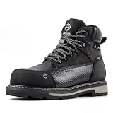 SUREWAY Men's 6" Waterproof Composite Toe Work Boot Heavy Duty GoodyearWelt Oil/Slip Resistant Dual-Density Comfortable Outsole Crazy Horse Leather EH Construction Industrial Safety Work Boots BLACK