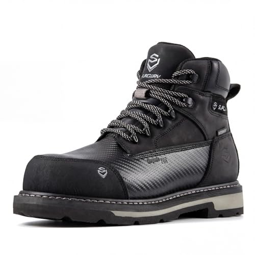 SUREWAY Men's 6' Waterproof Composite Toe Work Boots - Crazy Horse Leather Safety Shoes,GoodyearWelt Slip Resistant EH Rated Heavy Duty Construction Boots for Industrial, Roofing, Landscaping