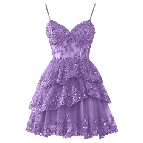 Hegabch Short Prom Dresses for Teens Sparkly Sequins Homecoming Dress Lace Appliques Tulle Spaghetti Straps Mini Evening Party Gowns Backless Mauve US 6 Cover