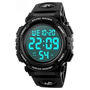 Gosasa Men ‘s Large Face Digital Outdoor Sports Waterproof Watch LED Luminous Alarm Stopwatch Simple Army