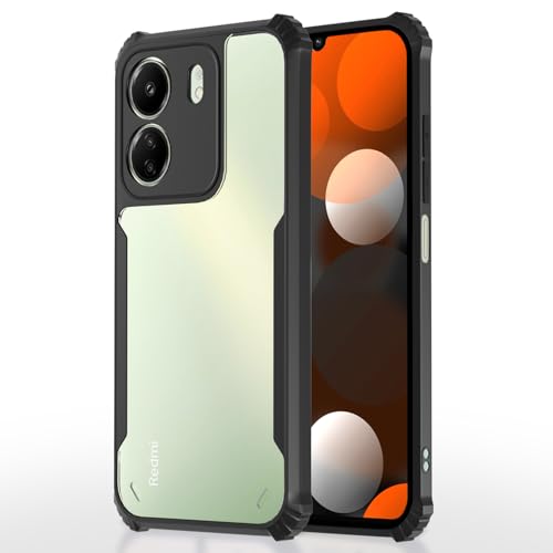 Image of Pikkme Ultra Hybrid Back Cover for Redmi 13C 4G | Poco C65 | Raised Edges |Crystal Clear Transparent | Full Camera Protection Bumper Case (Black)