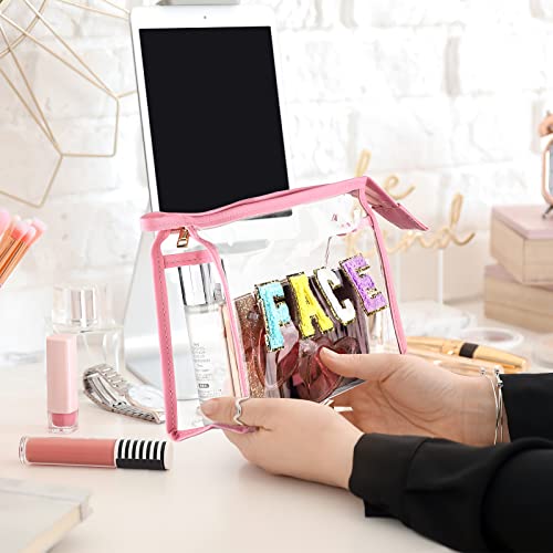4 Pieces Pvc Preppy Stuff Makeup Bag Chenille Letter Patch Clear Zipper Pouch Clear Cosmetic Bag Multi Purpose Transparent Waterproof Clear Pouch Snacks Tote Bag For Women Girls (Letter Style) #TOP3