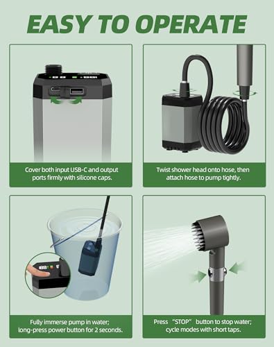 Ducha portátil para camping - Bomba recargable de 6000mAh para ducha de campamento al aire libre con impermeabilidad IPX8, pantalla LED y 4 modos de spray para viajes, mascotas y lavado de autos miniatura 6