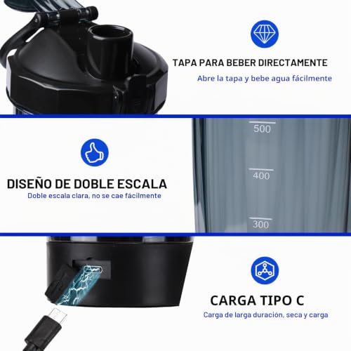 Batidor automático recargable de 600 ml para lograr batidos de proteína cremosos 8