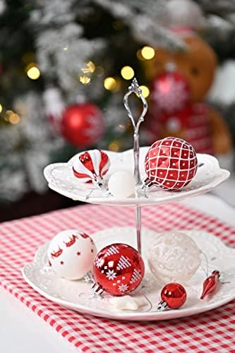 Victor's Workshop 70pcs 3-8cm Shatterproof Christmas Baubles Pack, Traditional Red and White Christmas Ball Ornaments for Christmas Tree Decoration