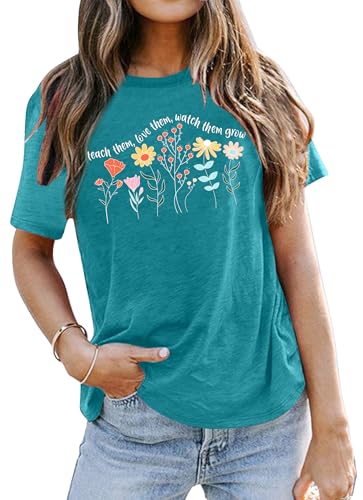 Teacher Shirts for Women: Teach Them Love Them Watch Them Grow Tshirt Floral Teacher Tees Teaching Clothes2