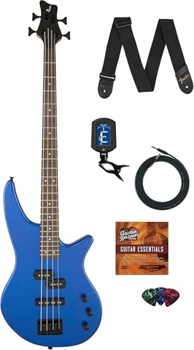 Jackson JS2 Spectra - Guitarra bajo - Paquete azul metálico con cable, afinador, correa, púas y DVD de...