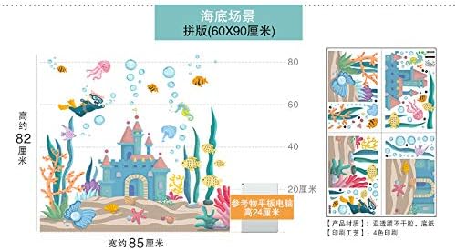 Miniatura 4 de Amaonm - Calcomanías de pared removibles en 3D de dibujos animados bajo el mar, castillo y algas, decoración de pared de peces oceánicos para niñas