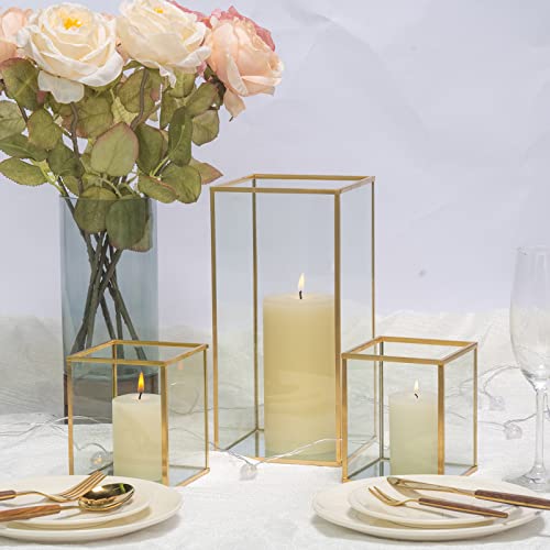 Yshengood Glass Hurricane Candle Holder Set Of 3 Pcs, Gold Frame And Glass Hurricane Candleholders #TOP1