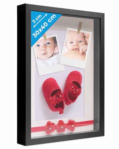 PHOTOLINI 3D Bilderrahmen zum Befüllen 30x40 Schwarz groß, 3 cm tiefer...