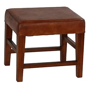 Bare decor alvin genuine leather ottoman with solid teak wood legs brown  urban country home decor